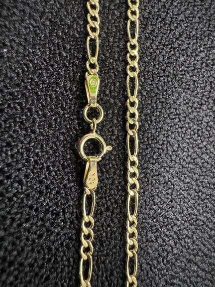 10k Yellow Gold-Hollow Figaro Link Chain 1.9mm 050 Gauge Necklace 22"