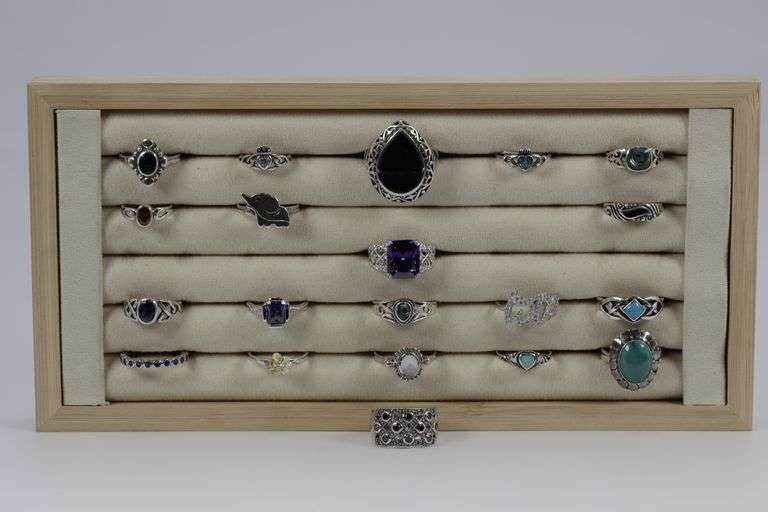 Sterling Silver Curated Ring Assortment Various Sizes & Styles (20 Ring Lot)