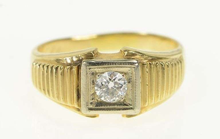 14K Yellow Gold 0.50 Ct Old European Cut Men's Diamond Ring