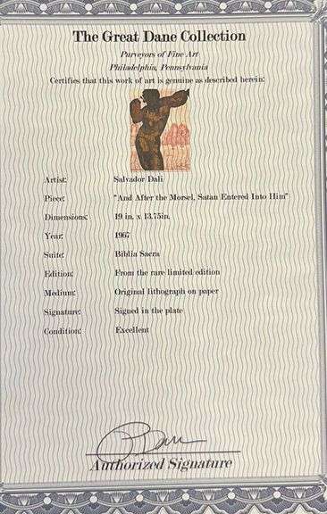 Highly Collectible and Rare Salvador Dali Original Llithograph from the 'Biblia Sacra' Suite