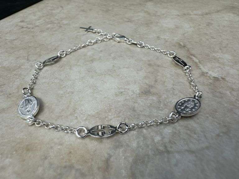 925 Sterling Silver Cross & Virgin Mary Bracelet Catholic Jewelry