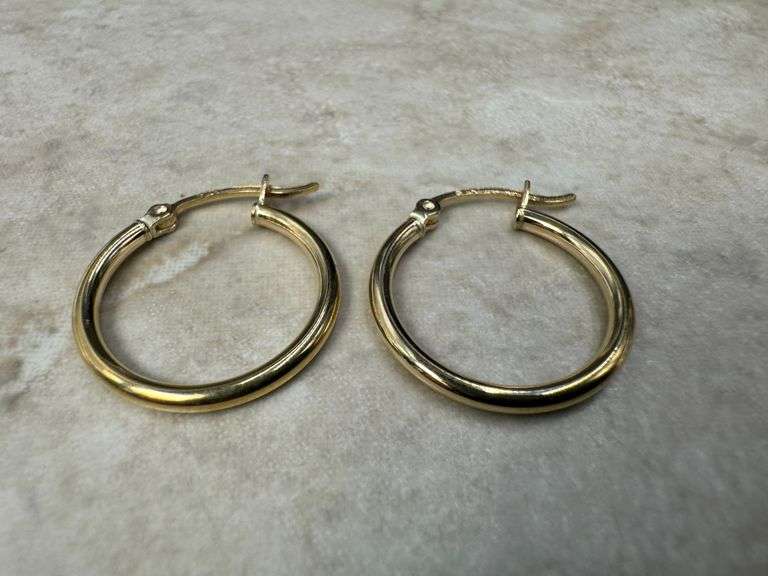 10k Yellow Gold 20mm Hinged Leverback Round 2mm Tube Hoop Earrings