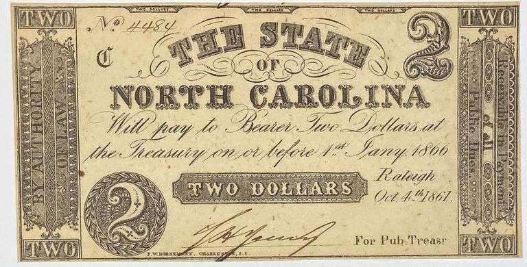 State of North Carolina $2 Note Oct 4 1861 Series