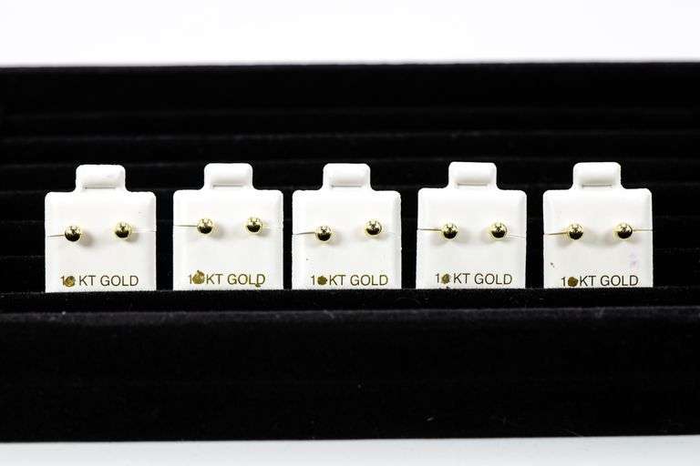 10k Yellow Gold 4mm Round Ball Stud Earrings Lot of 5 Pairs Screw Backs