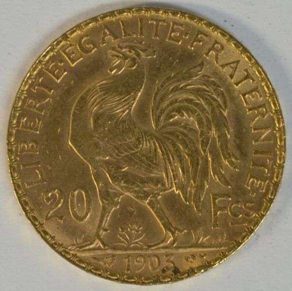 Choice BU 1903 France 20 Francs Gold 'Rooster' coin