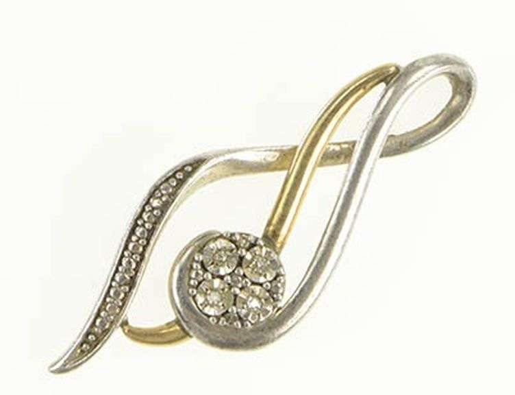 Sterling Silver Diamond Two Tone Heart Swirl Twist 10k Gold Pendant