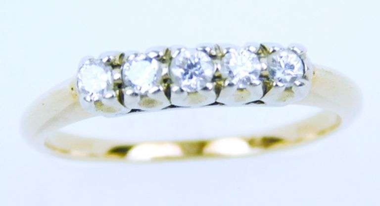 Vintage 14K Gold 5 Diamond Ring, Size 6.5