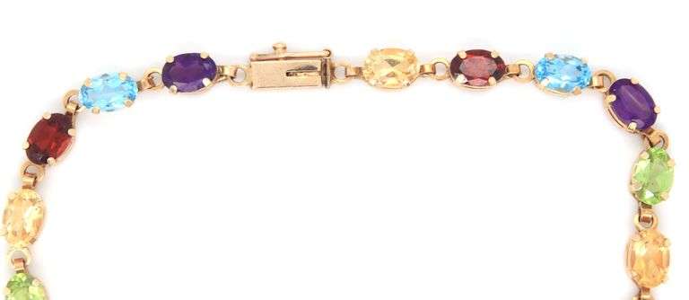 10kt Yellow gold multi color gemstone bracelet