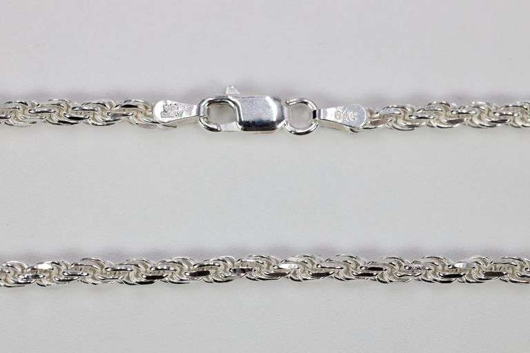 Sterling Silver Diamond-Cut Rope Chain 3mm Solid 925 Italy New Bracelet 9"