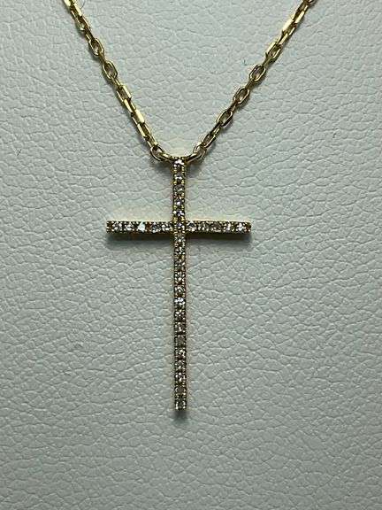 BRAND NEW 14K YELLOW GOLD DIAMOND CROSS NECKLACE
