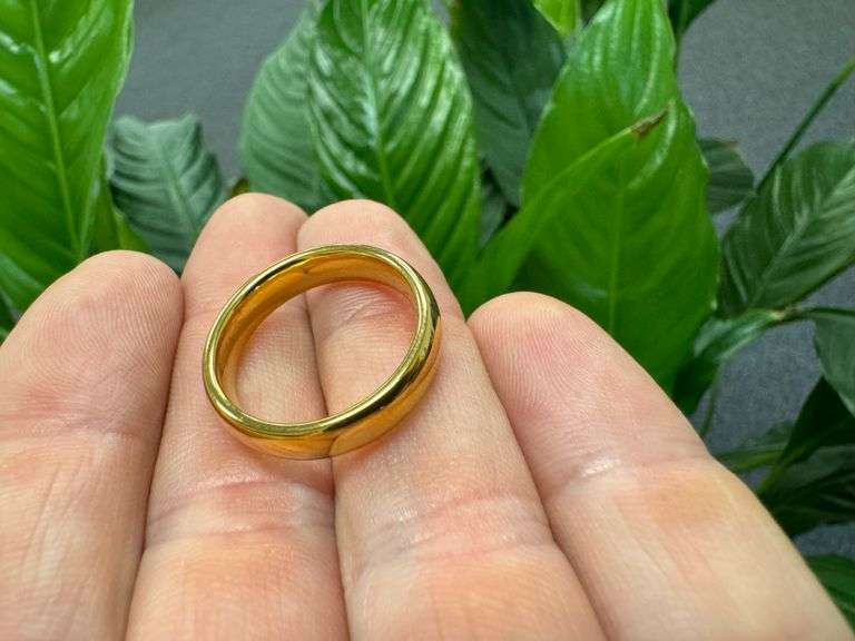 Men's Tungsten Carbide Thin Gold Color Tone Band Wedding Band Comfort Fit Ring Size 8