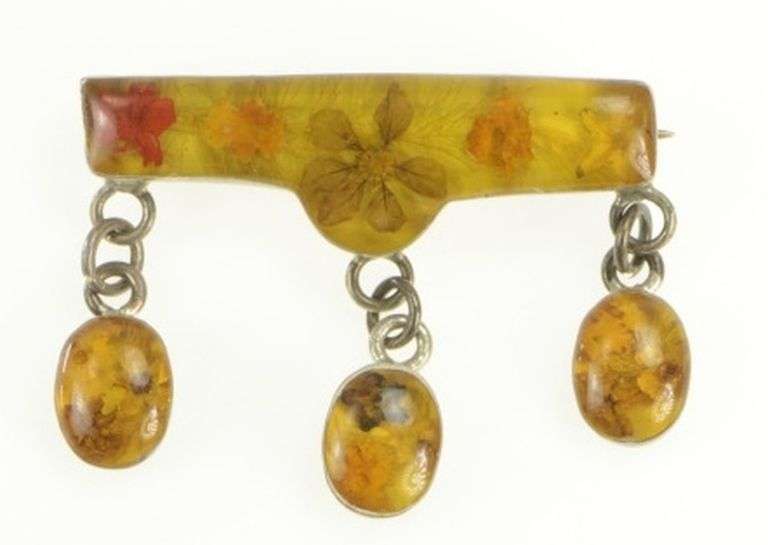 Sterling Silver Artisanal Floral Resin Fringe Flower Bar Pin/Brooch