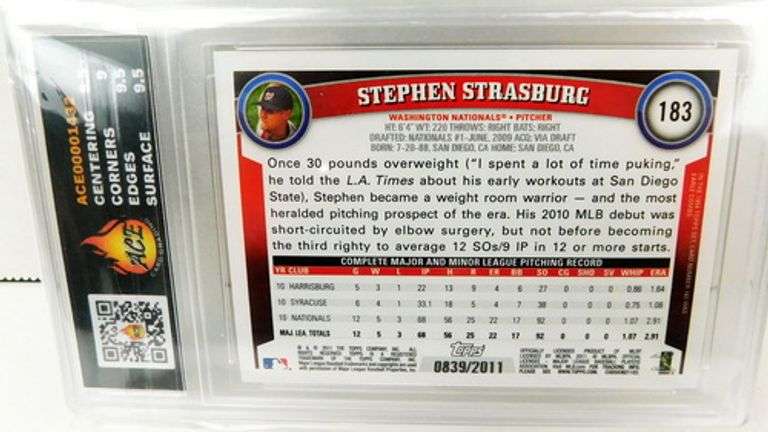 Stephen Strasburg Rookie Baseball Card, 9.37 Gem-Mint