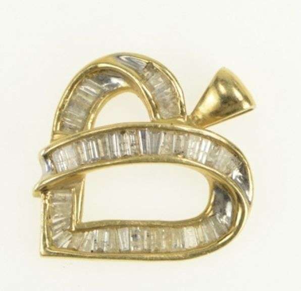 10K Yellow Gold 1.75 Ctw Baguette Diamond Heart Love Pendant
