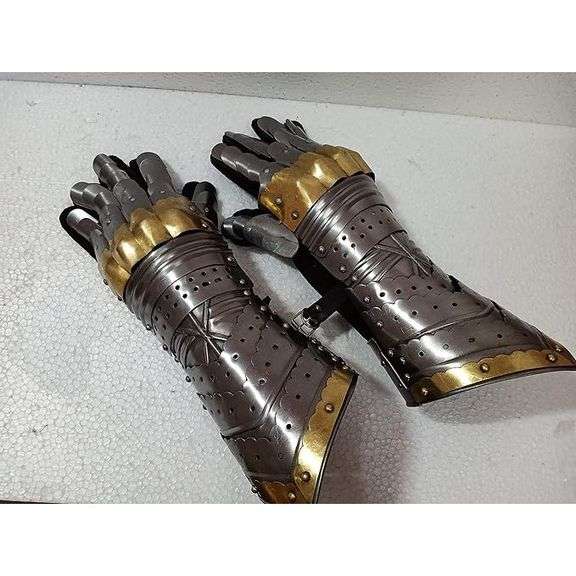 Brass and Steel Helmet and Gauntlets