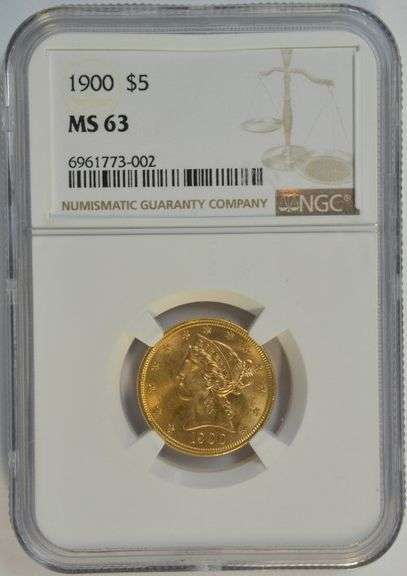 Stunning Choice BU 1900 US $5 Liberty Gold Piece. NGC MS63