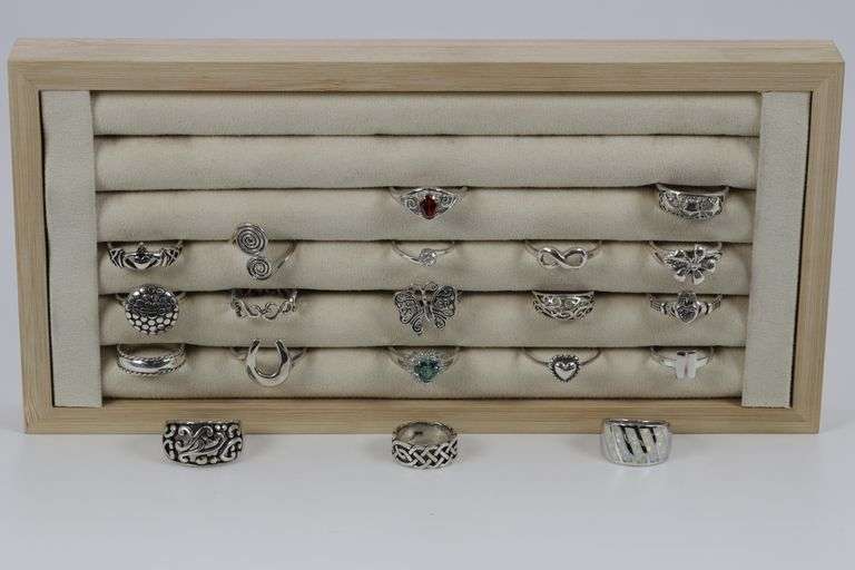 .925 Sterling Silver Ring Assortment Various Sizes & Styles (20 Ring Lot)