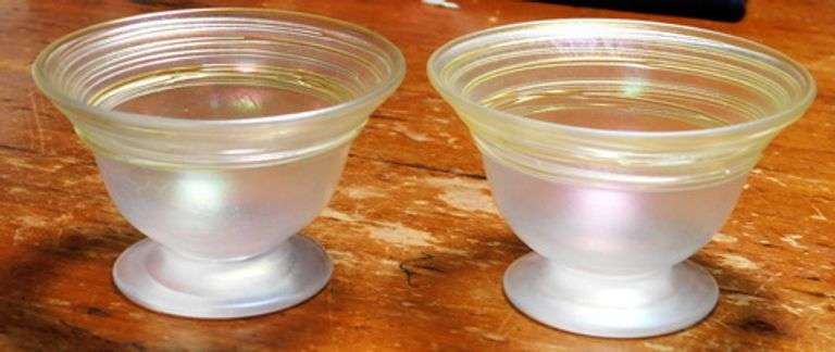 2 Steuben Style Verre De Soie Threaded Iridescent Salts