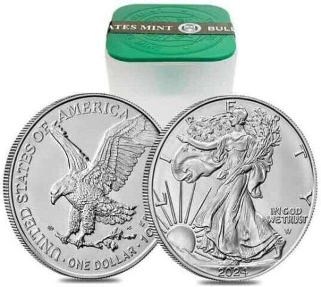 BRAND NEW 2024 MINT SEALED ROLL OF 20 $1 AMERICAN SILVER EAGLES