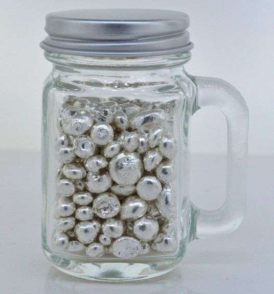 5 Ounces of Silver Shot In Glass Mason Style Jar With Handle