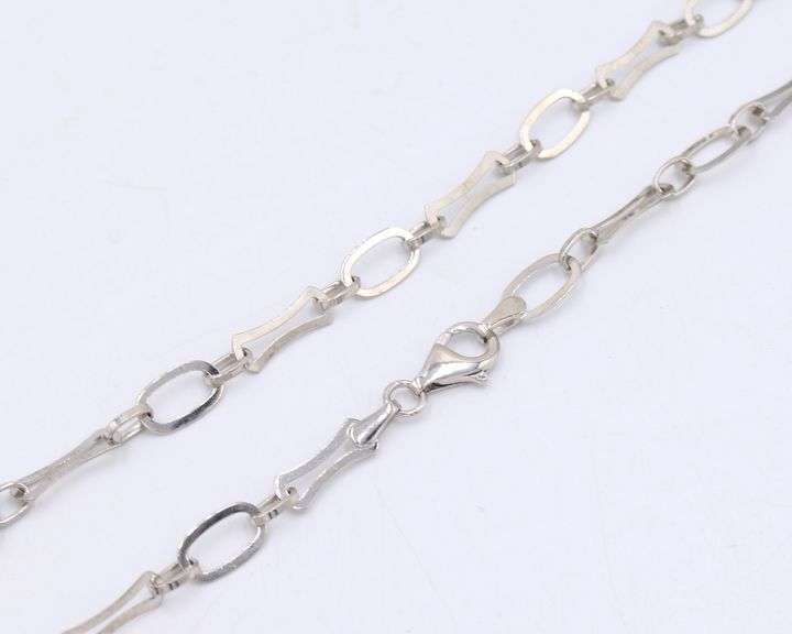 14kt White gold paper clip and oval link chain necklace