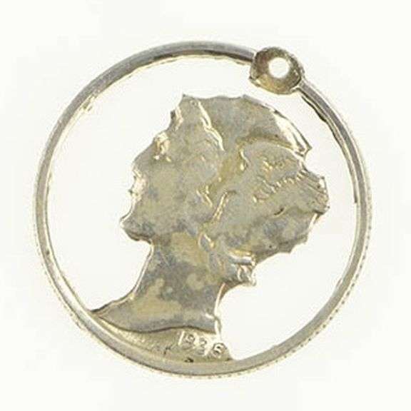 Sterling Silver Mercury Dime Cut Out Coin Artisan Charm/Pendant