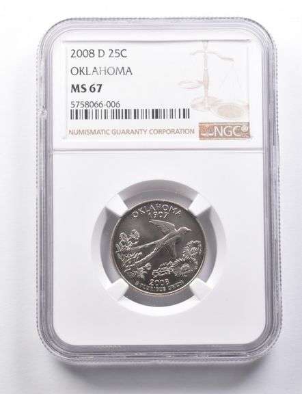 MS67 2008-D Washington State Quarter Oklahoma NGC