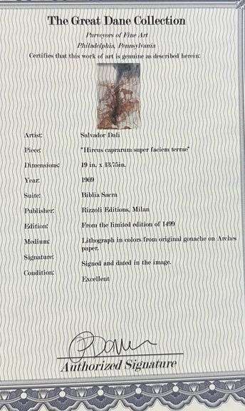 Highly Collectible and Rare Salvador Dali Original Llithograph from the 'Biblia Sacra' Suite