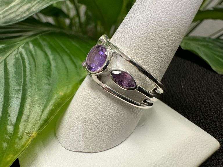 Sterling Silver Natural Gemstone Amethyst Ring Size 10
