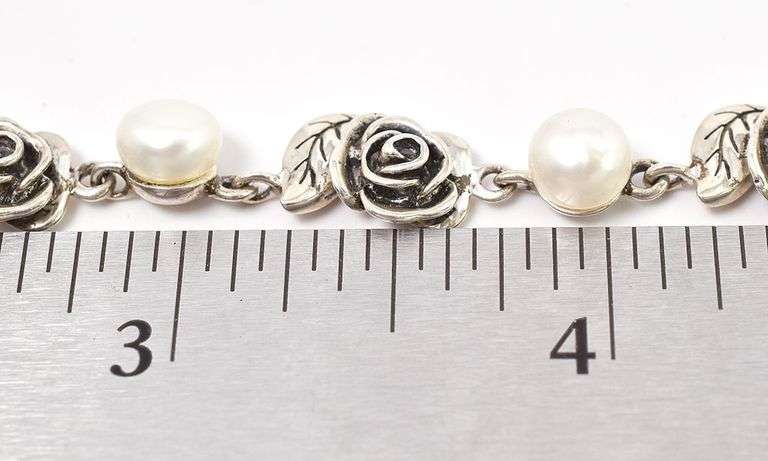 Darling Sterling Silver Rose and Pearl Bracelet