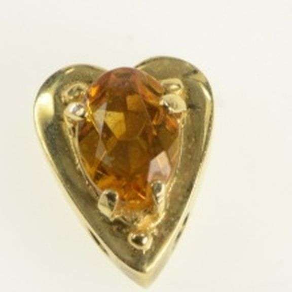 14K Yellow Gold Victorian Inspired Citrine Slide Bracelet Charm