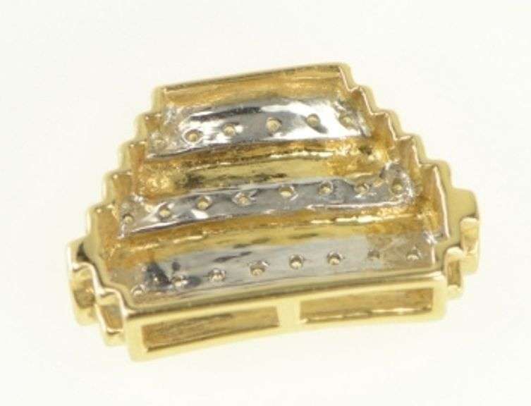 14K Yellow Gold Squared Staggered Diamond Line Slide Pendant