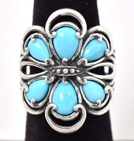Amazing 925 Flower Ring with Turquoise Gemstones