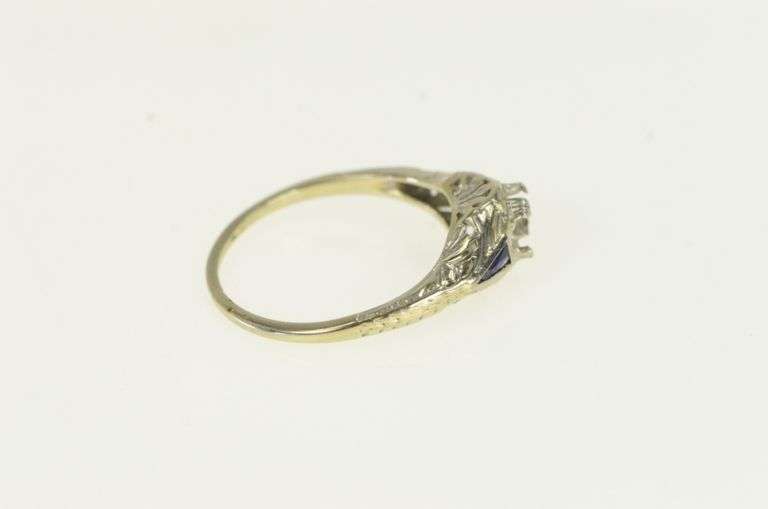 18K White Gold Art Deco Filigree Engagement Setting Ring