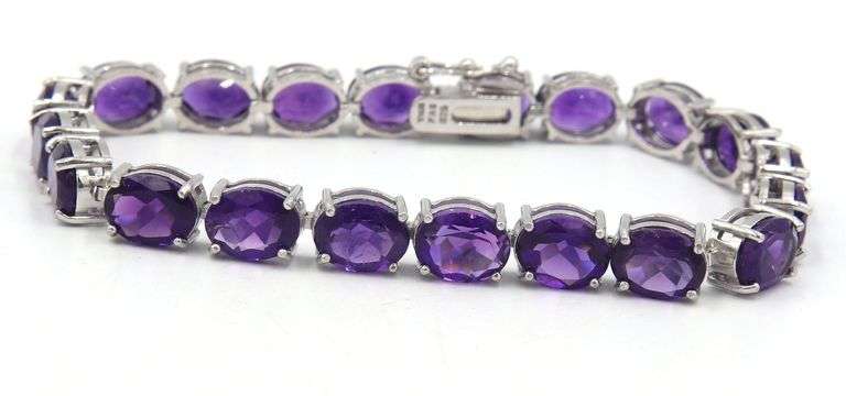 925 Sterling silver oval amethyst link bracelet