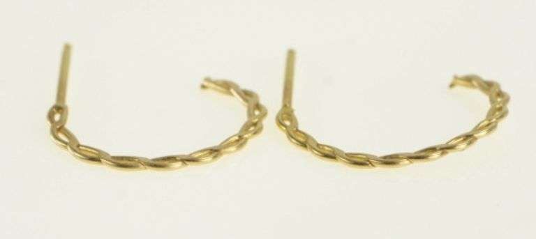 14K Yellow Gold 15.7mm Twist Pattern 3/4 Hoop Earrings