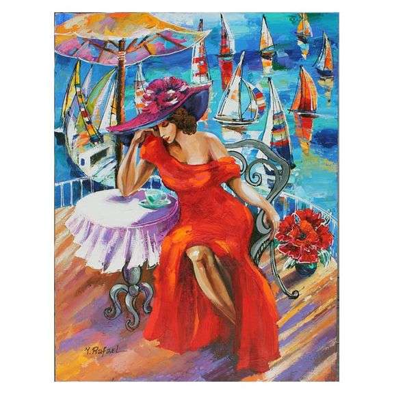 Lady in Red on Balcony by Yana Rafael