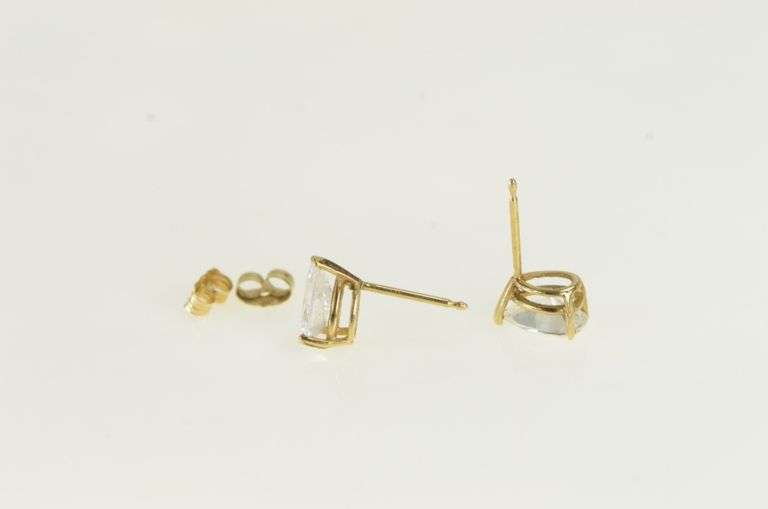 14K Yellow Gold Pear Cut Vintage Solitaire CZ Stud Earrings