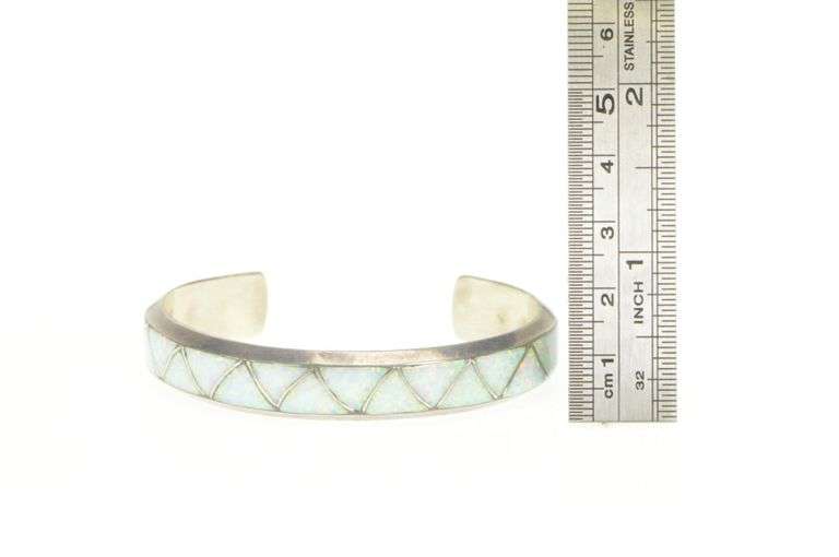 Sterling Silver Southwestern Syn. Opal Zig Zag Inlay Bracelet