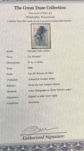 Highly Collectible and Rare Salvador Dali Original Llithograph from 'Les Chevaux de Dali' Suite