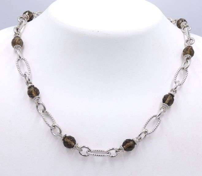 Judith Ripka sterling silver Textured smokey quartz toggle necklace