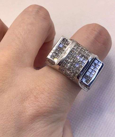 STYLISH 14K WHITE GOLD PRINCESS CUT MEN’S DIAMOND RING
