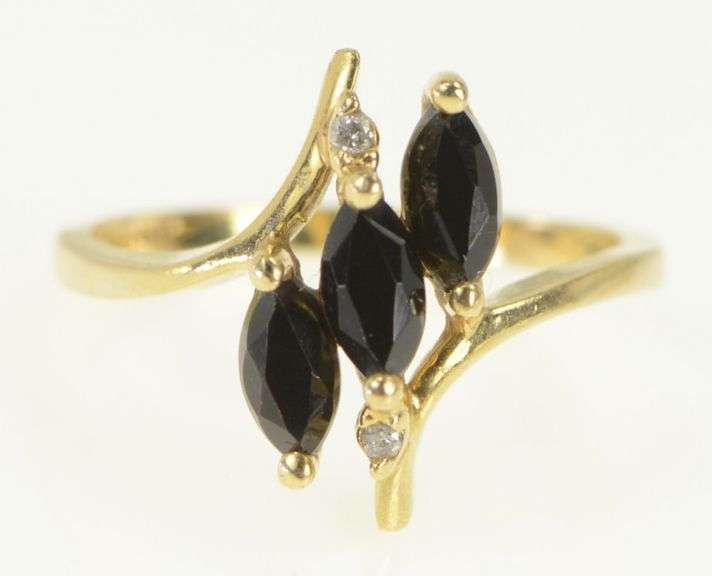 14K Yellow Gold Marquise Sapphire Diamond Cluster Ring