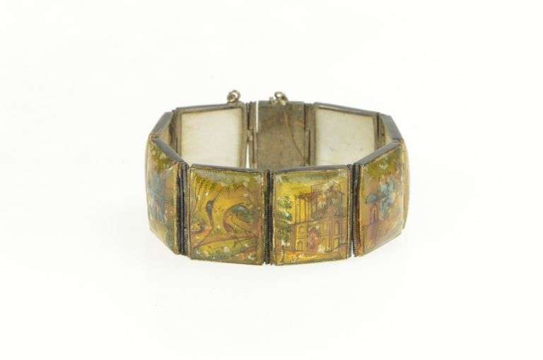 Sterling Silver Painted Mother of Pearl Middle Eastern Bracelet