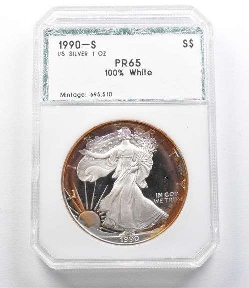 PR65 1990-S American Silver Eagle 100% White PCI