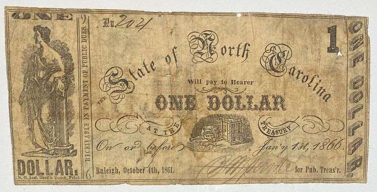 $ 1 Oct 4 1861 CU State Of North Carolina Note