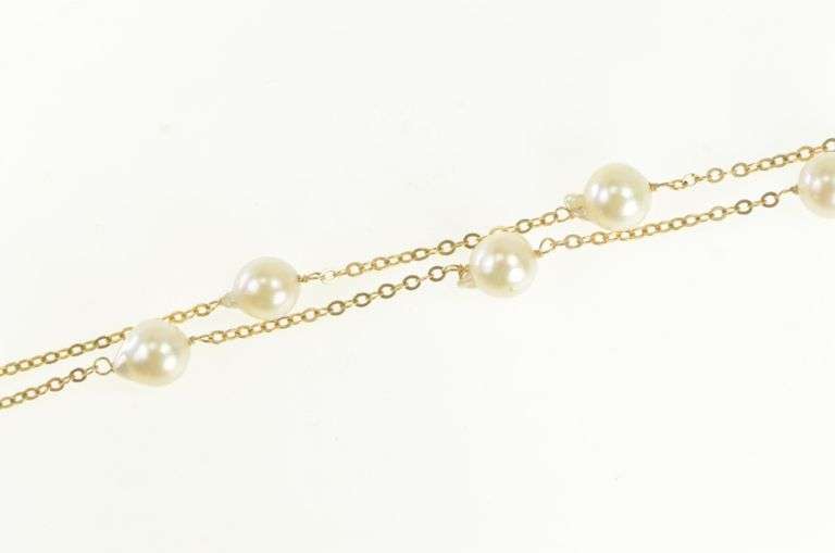 14K Yellow Gold 7.3mm Pearl Vintage Classic Chain Necklace