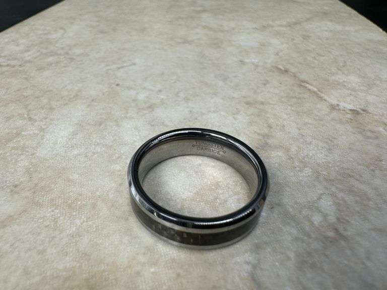 Tungsten Carbide Black Fiber Wedding Band Comfort Fit Ring Size 8.5