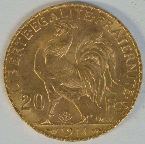 Choice BU 1914 France 20 Francs Gold 'Rooster'