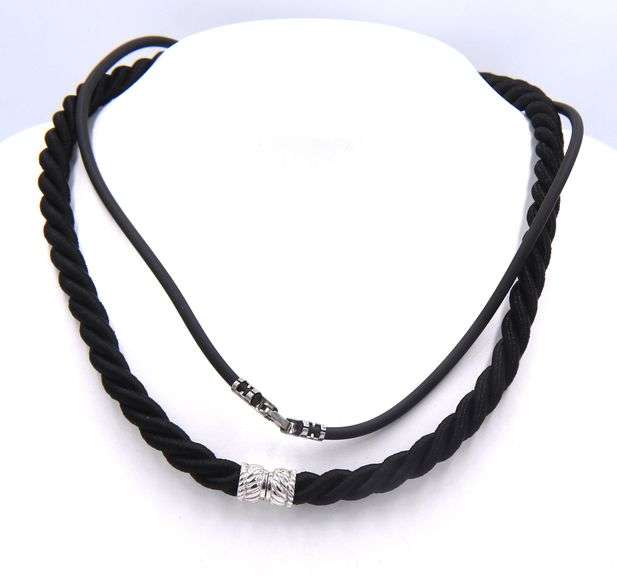 Black braided necklace with Judith Ripka 925 sterling silver clasp